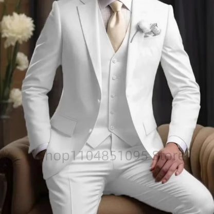 Wedding Light Pink Men's Suit 3 Pieces Formal Business Notch Lapel Blazer Tuxedos Slim Fit Groomsmen Suit Set(Jacket+Vest+Pant)