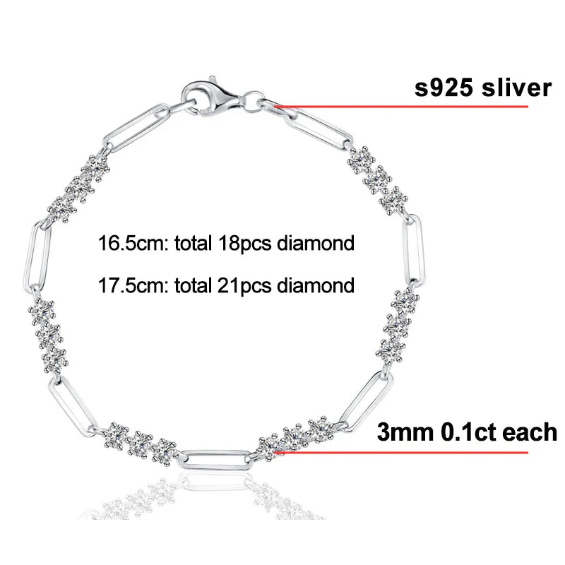 3mm D Color Round Moissanite Bracelet Summer Fashion Jewelry GRA Certified s925 Sliver Plated 18k Bracelets for Women