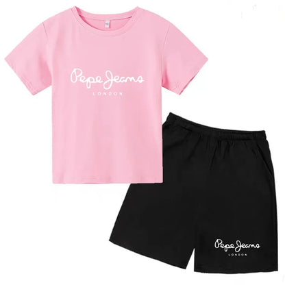 Kids Summer T-shirt Boys Girls Toddler Clothes Charming Letter Print 3-12Y Short Sleevd + Shorts Sports Brand Fashion Casual Set