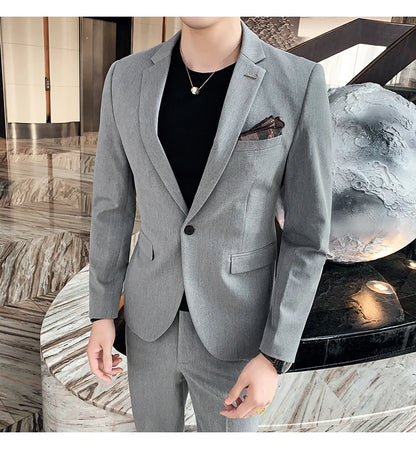 S-7XL Jacket + Pants / Luxurious High -end Brand Solid Color Men's Casual Business Slim Suit Two -piece Suit Groom Wedding Suit