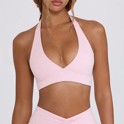 Women's Yoga Suits Camisole Backless Nude Beautiful Back Neck Hanging Bra Flared Pants Fitness Set
