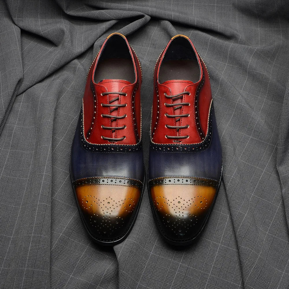 Luxury Italian Men's Wedding Dress Shoes Genuine Leather Cap Toe Lace-up Oxfords Lace-up Brogue Black Business Formal Shoes Man