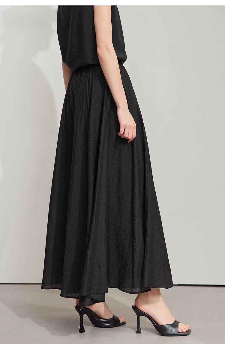 Minimalist New Summer Knee Length A-line Skirt Women Adjustable Drawstring Solid Color Commuting Style Loose Skirt 12522025