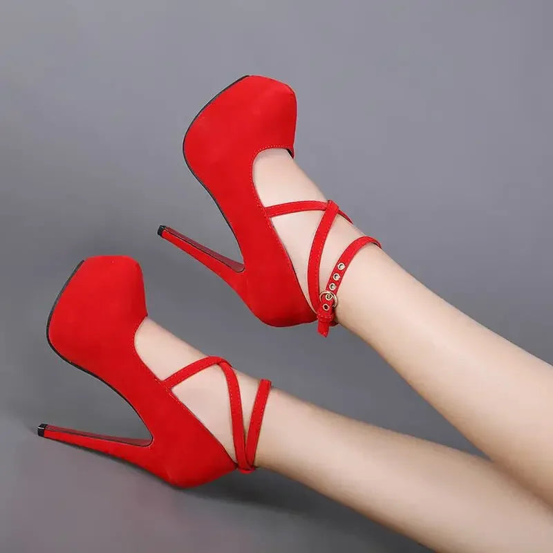 Sexy Classic High Heels Women's Sandals Summer Shoes Ladies Strappy Pumps Platform Heels Woman Ankle Strap Shoes Sizes 34-42