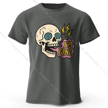 Men's I Am Fine Printed T-Shirt 100% Cotton Oversized Sarcastic Graphic Tees for Women Summer Tops Mood Streetwear