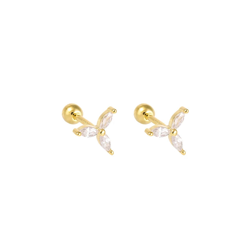 925 Sterling Silver Fashion Simple Golden Flower Beads Small Stud Earrings for Women Teen Piercing Jewelry Accessories