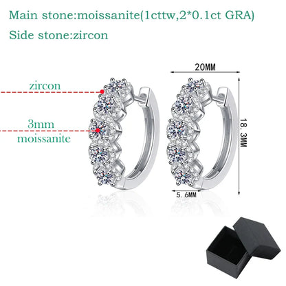 3mm Certified Moissanite Hoop Earrings for Women S925 Sterling Silver Plated 18k Bridal Jewelry Lab Diamond Earrings