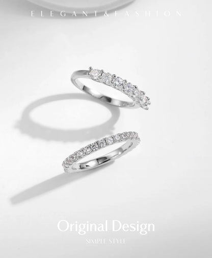 Moissanite Wedding Band 925 Sterling Silver Ring Platinum Plated Lab Diamond Stackable Crown Jewelry For Women Gifts