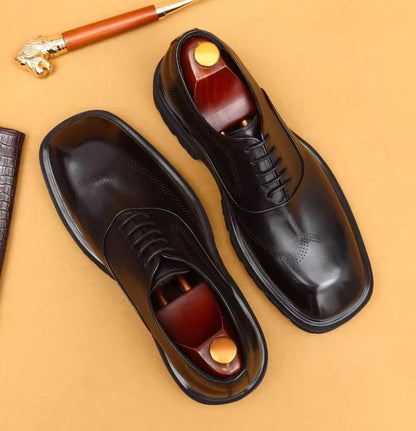 5cm heels High Quality Thick Sole Height-increasing Shoes Man Square Toe Lace-up Oxford Shoes Cowhide Leather Men Dress Shoes