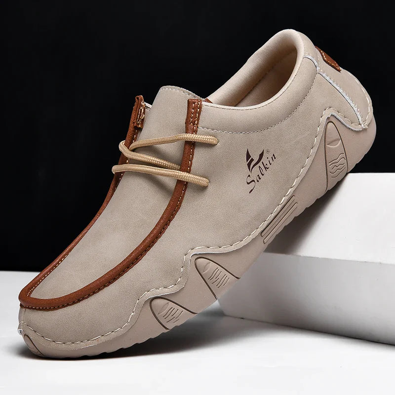 Novos Tênis Masculinos Casuais de Couro Feitos à Mão da Moda 2024 Design Sapatilhas Masculinas Mocassins Respiráveis Cano Baixo Sapatos Flats Dirigir Tamanho Grande