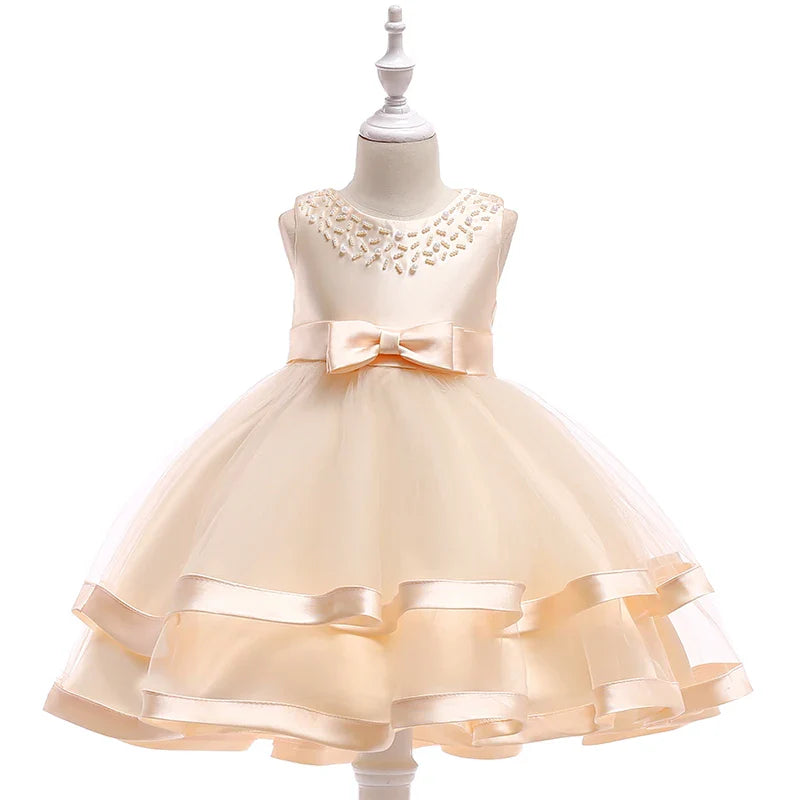Summer Beading Girl Party Dress Christmas Costume Gala Bow Wedding Birthday Princess Dresses for Girls Baptism Prom Gown Vestido