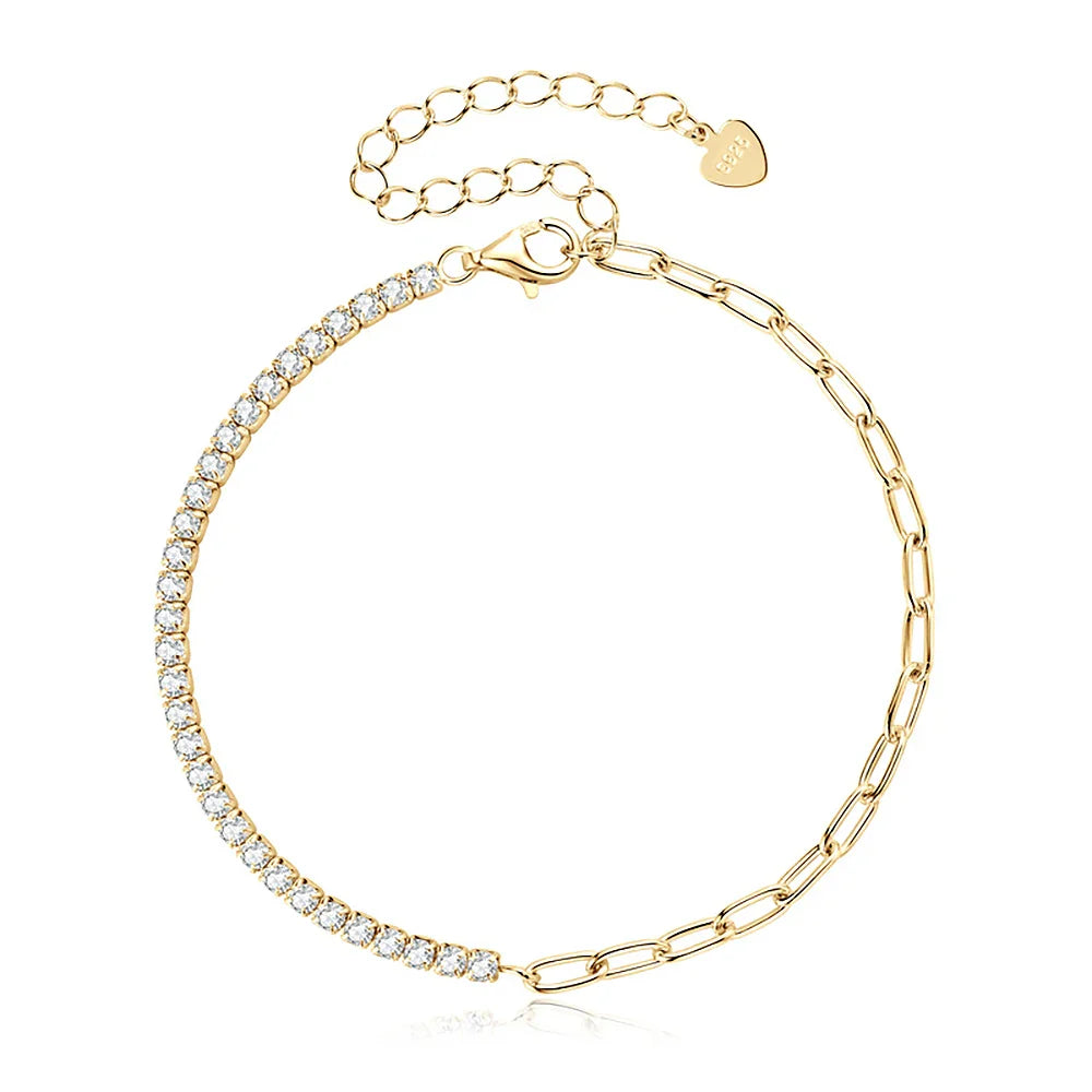 2mm Moissanite Tennis Bracelets With Gra Certificate S925 Sterling Silver Plated 18k Gold Paper Clip Bracelet For Women