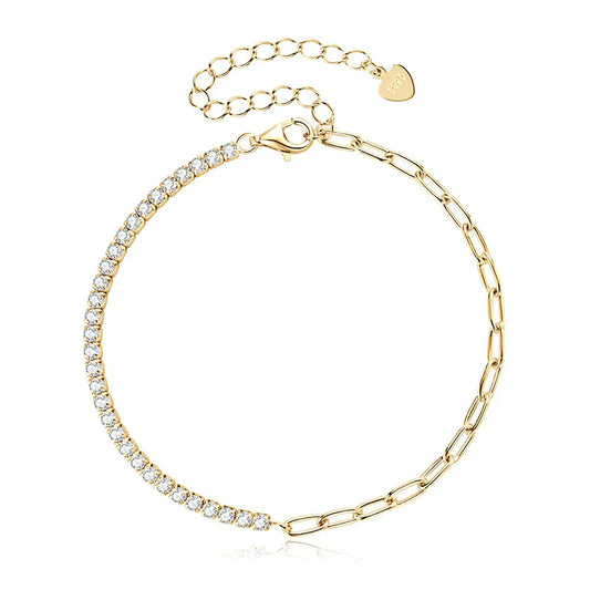 2mm Moissanite Tennis Bracelets With Gra Certificate S925 Sterling Silver Plated 18k Gold Paper Clip Bracelet For Women