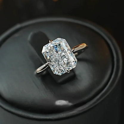 8 * 10 rectangular Redion 925 silver ring set with high carbon diamond daily diamond ring, niche and versatile for women