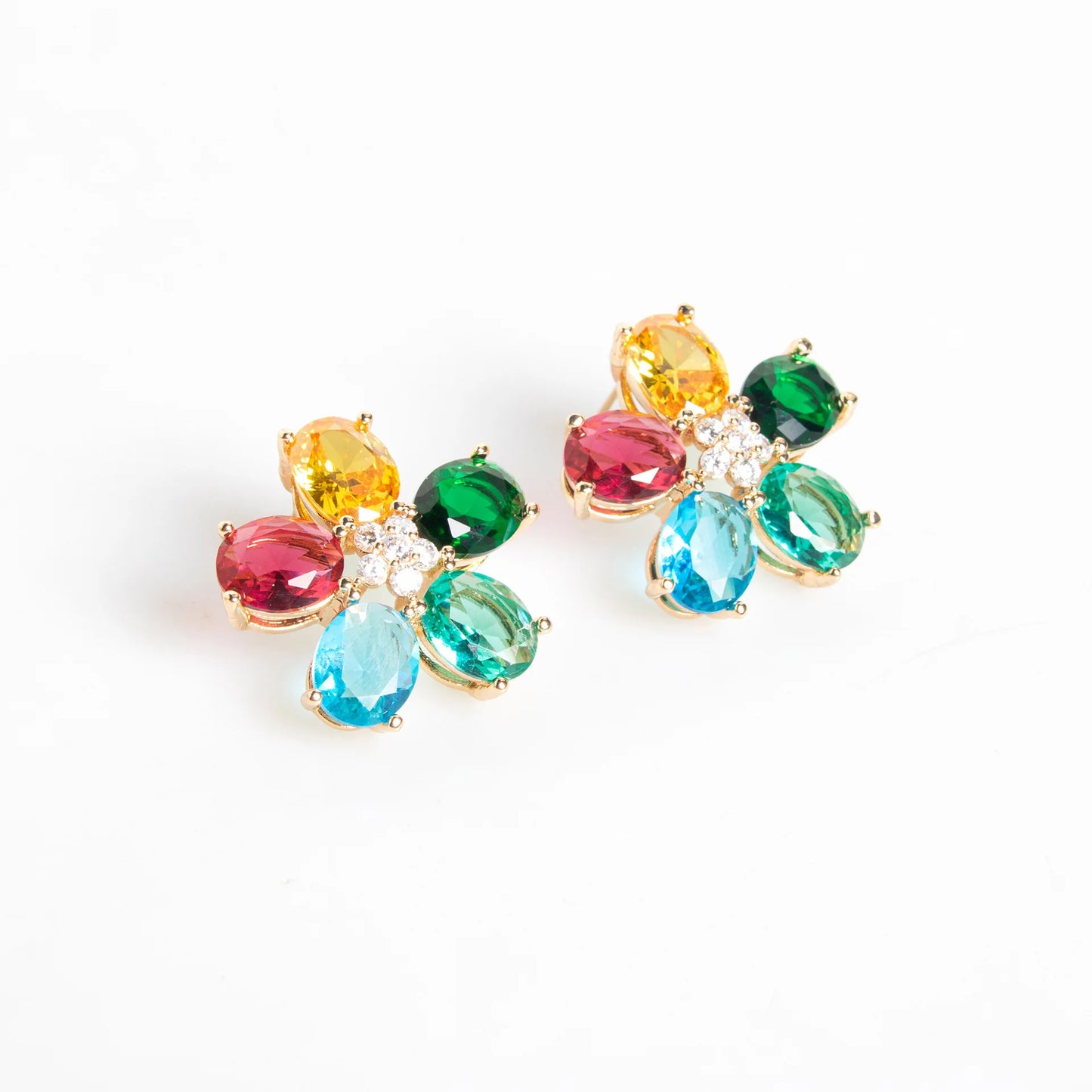 Cubic Zirconia Inlaid Hollow Leaf Flower Pendant Earrings and Necklace Jewelry Set