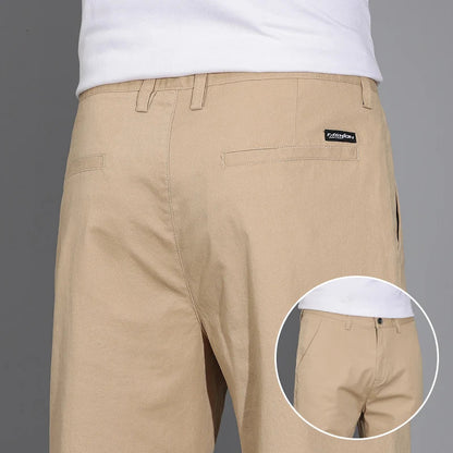 New Men's Business Cotton Thin Straight Pants Casual Elastic Slim Comfortable Male Brand Trousers Black Gray Khaki Royal Blue
