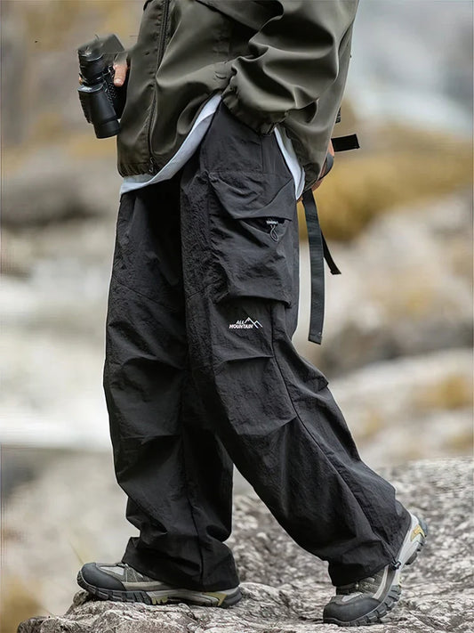 2026 Spring Summer Baggy Cargo Hiking Pants Men Waterproof Casual Sport Jogging Parachute Pants Outdoor Wide Leg Trousers