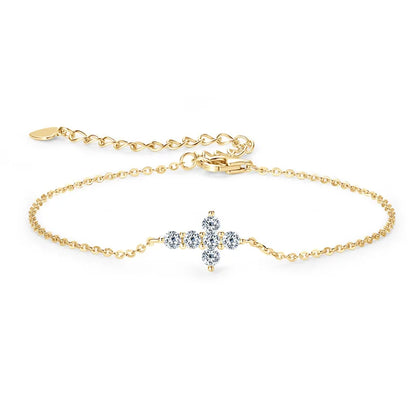 Full 0.06CT 2.5mm D Color Moissanite Jesus Cross Link Bracelet for Women S925 Silver Pass Diamond Test 0.36cttw Bracelets
