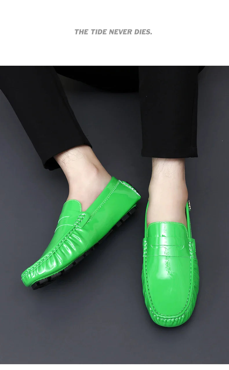 Patent Leather Beanie Shoes Men's New Spring and Summer Large Size Patent Leather Casual British Leather Shoes Women's Slip-On Lazy Casual Shoes Handmade Shoes