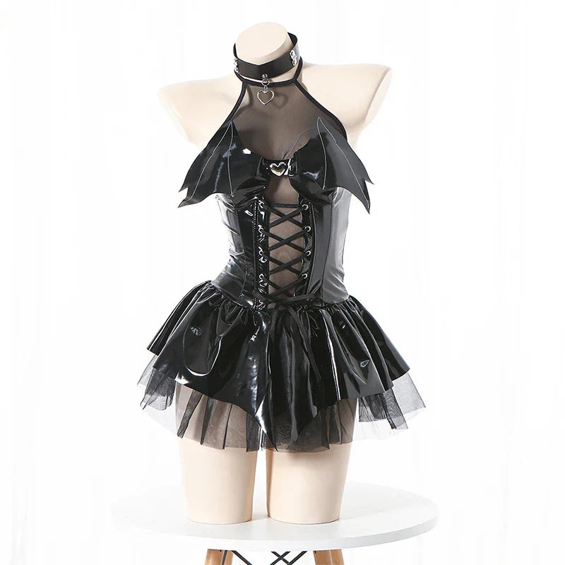 Dress Women Harajuku Streetwear Grunge Bandage Hollow Out Bats Dress Punk Y2k E-girl Mall Gothic Clothes
