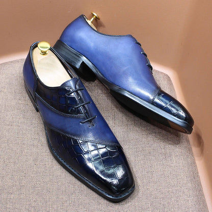 Fashion Mens Oxford Crocodile Pattern Cow Patent Leather Lace Up Wedding Party Office Formal Dress Shoes for Men Mixed Colors