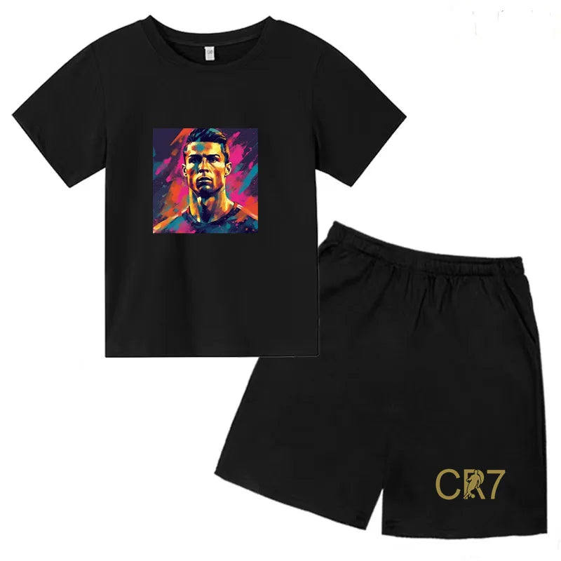 Summer Kids Ball Wear Creative Pattern Football Set T-shirt + Shorts Boys Girls 3-13 Years Old Sports Quick Drying T-shirt Set
