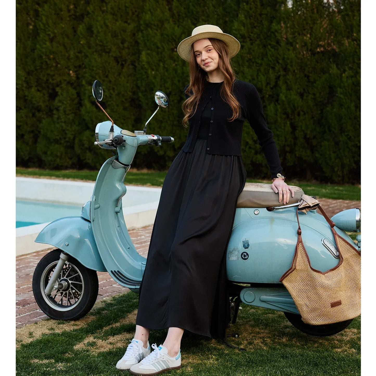 Women Sleeveless Dress Elastic Waist Skirt Cable Cardigan Clothing Elegant