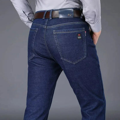 Autumn and Winter New Male Business Casual Stretch Trousers Concise Blue Denim Pants Men's Loose Straight Jeans Jeans for Man