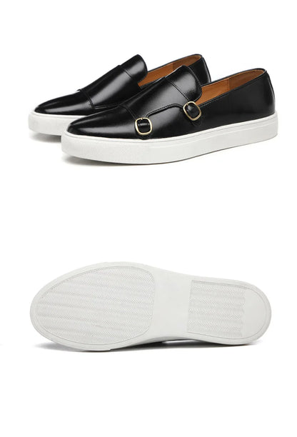 Fashion Men's Casual Shoes Snakeskin Grain Leather Men Retro British Style Loafers Monk Shoes Mens Slip-on Outdoor Driving Flats