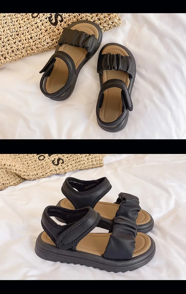 Children Solid Color Sandals Summer Beach Sandals for Girls School Fashion Open-toe Kids Thick Bottom Sandals Non-slip Versatile