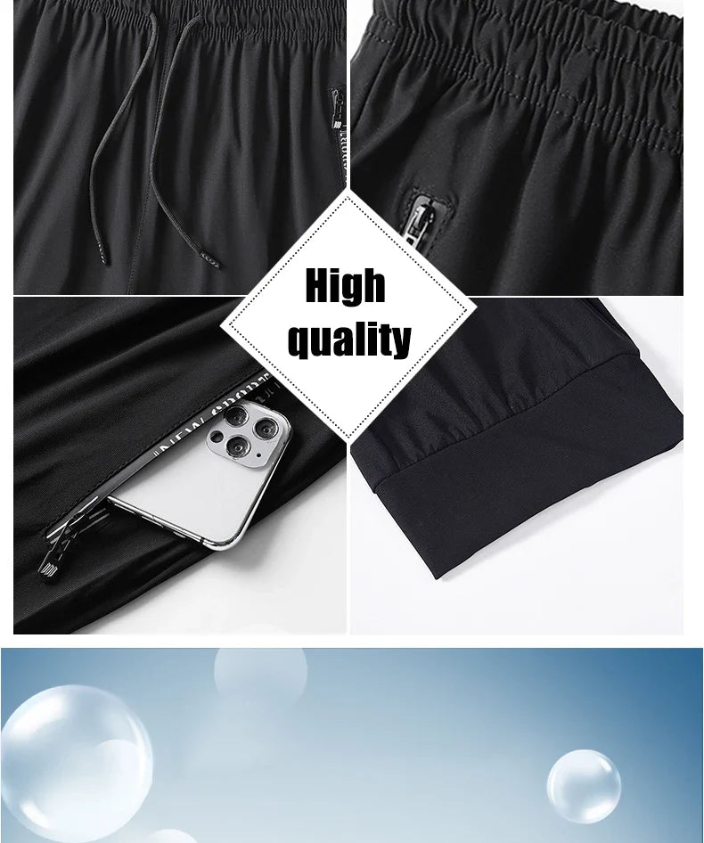 Plus Size 8xl 7xl 6xl Men Sports Pants Quick-Drying Men Trousers Joggers Sportswear Solid Sweatpants Male Elastic Ice Silk Pant