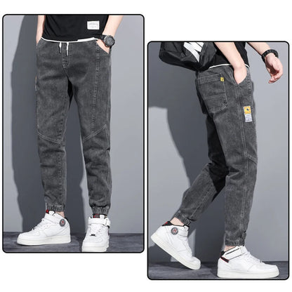 Men Jeans Elastic Tie Up Harem Denim Pants Male Bound Feet Designer Cargo Joggers Denim Trousers Daily Narrow Leg Casual Jeans
