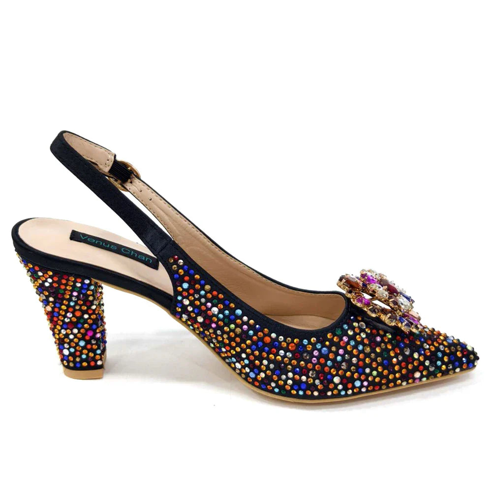 Pointed-Toe Rhinestone Pumps African Ladies Italian Shoe and Bag Set Designer
