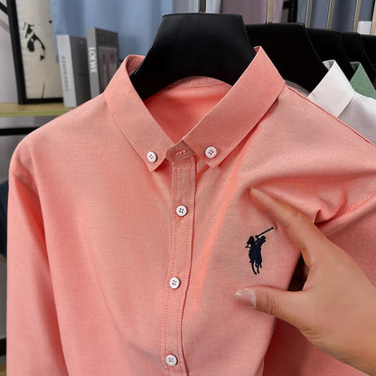 Luxury Goods High-end Embroidery 100% Pure Cotton Long Sleeved Shirt Men's New Shirt Men's Casual Loose Top Business Men