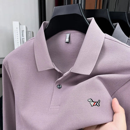 Fashion brand autumn new men's top casual warm 100% cotton long sleeved Polo shirt