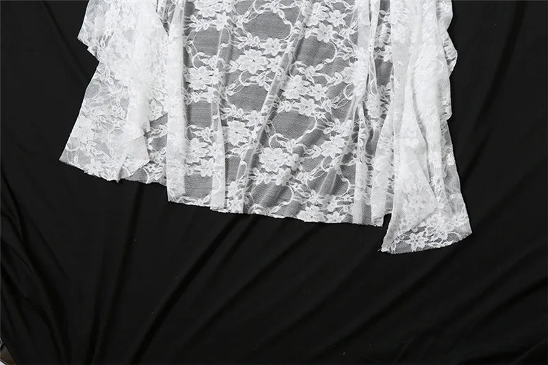 Lace Flare Sleeve Square Neck A-line Dress Sweet E-girl Irregular Long Hem Dresses Cyber Y2K Party Vestido