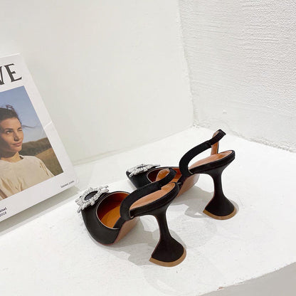 Aneikeh Marca Feminina Salto Alto de Seda Luxuoso Salto Alto com Laço de Borboleta de Cristal Sapatos Pontudos de Verão Salto Triângulo Sapatos de Noiva