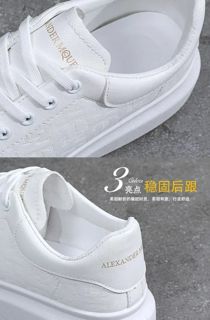 2025 New Men's Shoes Spring and Autumn Flat-soled Casual Leather Shoes Sports Shoes Black and White Men's Thick-soled Breathable