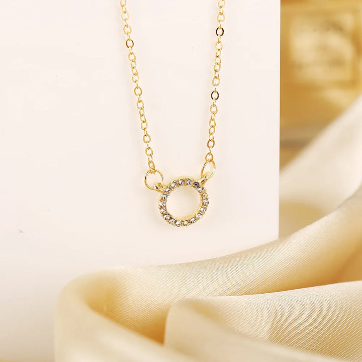 Jewelry Simple Crystal Circle Pendant Necklace Golden Color Unique Women