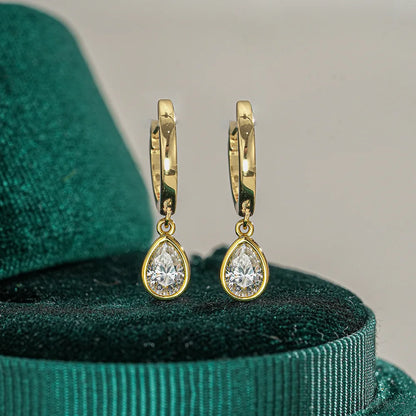 18K Plated D Vvs1 0.5CT Pear Cut Moissanite Hoop Earrings for Women Simple Wedding Jewelry Real S925 Pure Silver Gifts