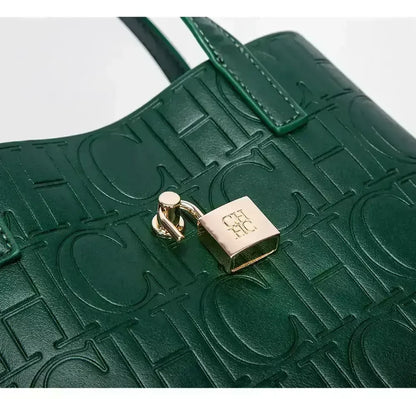 Large Capacity Handbag Luxury Brand Temperament Letter Print with Lock Design 2025 Trendy Women's Crossbody Bag