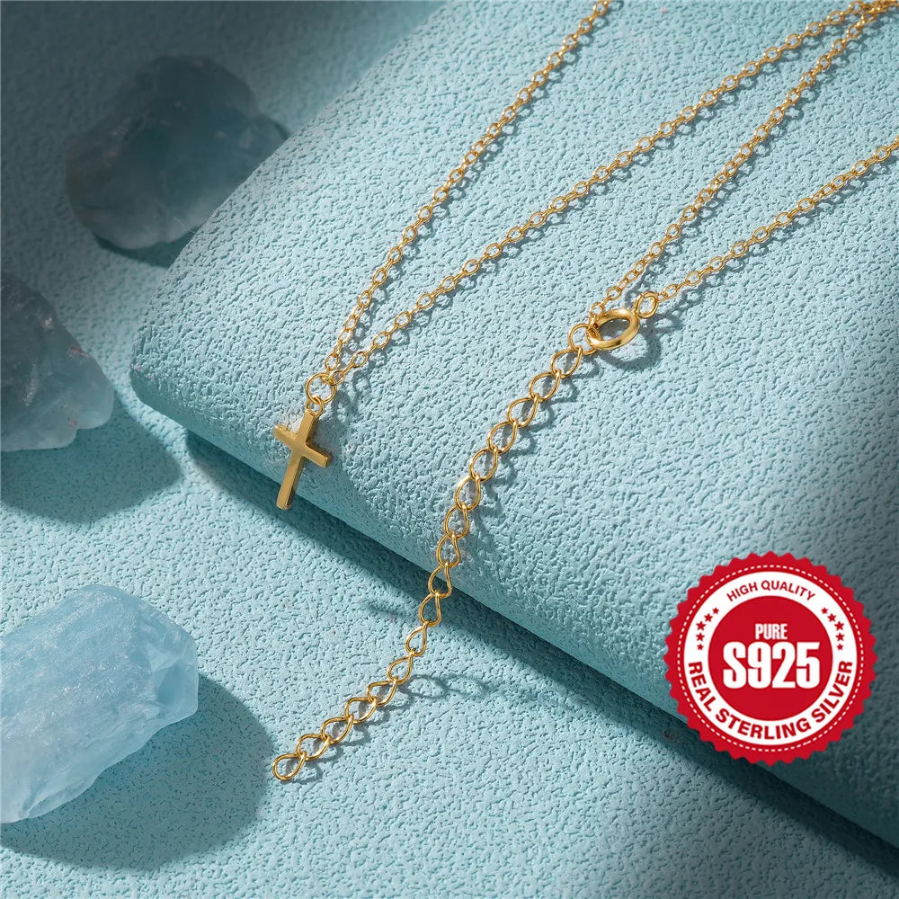 925 Sterling Silver Necklaces Charms for Women Crystal Cross Clavicle Collar Chain Simple Choker Necklace Accessories Gift