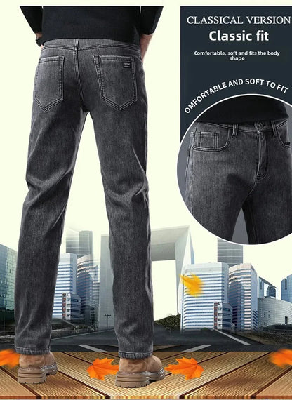 Winter Warm Jeans Men's Slim Straight Elastic Denim Pants Casual Male Clothing Fashion Plush Trousers New Hot Sale Fashion Jeans