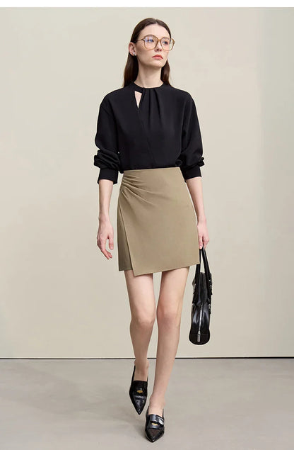 Mini Skirt 2026 Spring New Asymmetrical Pleated Short A-Line Skirt Commuter Solid Color Versatile Women's Clothing 12611004