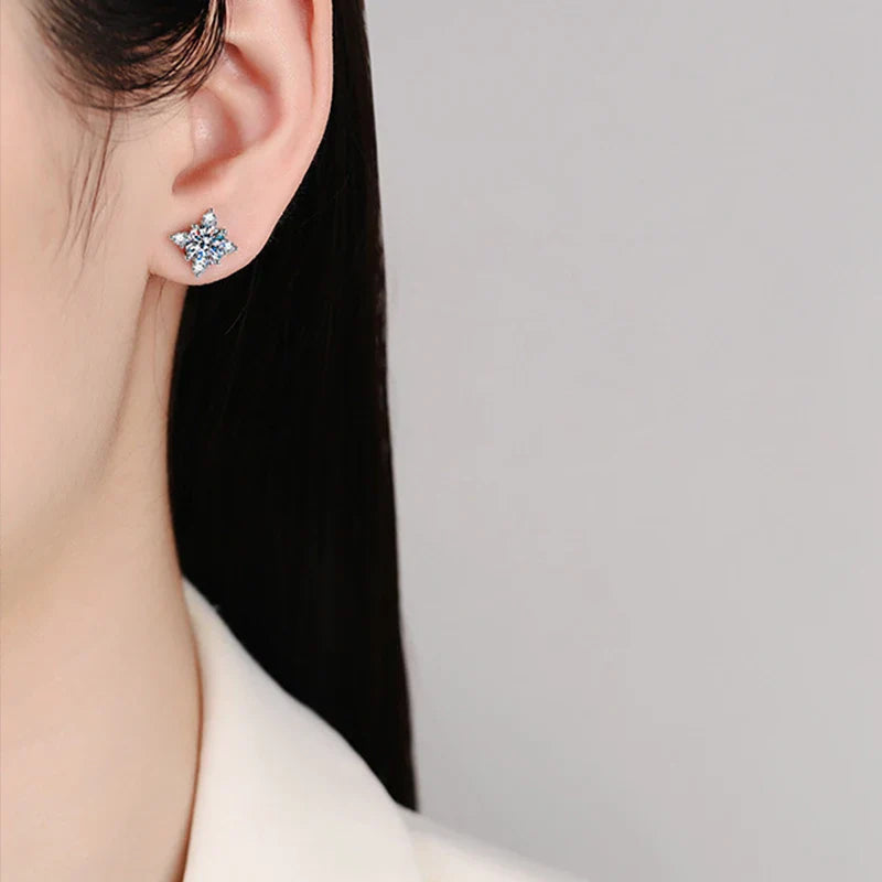 1ct 6.5mm D Color Moissanite Earrings 925 Sterling Silver  with White Gold Plated Stud Earring Wedding Jewelry for Women