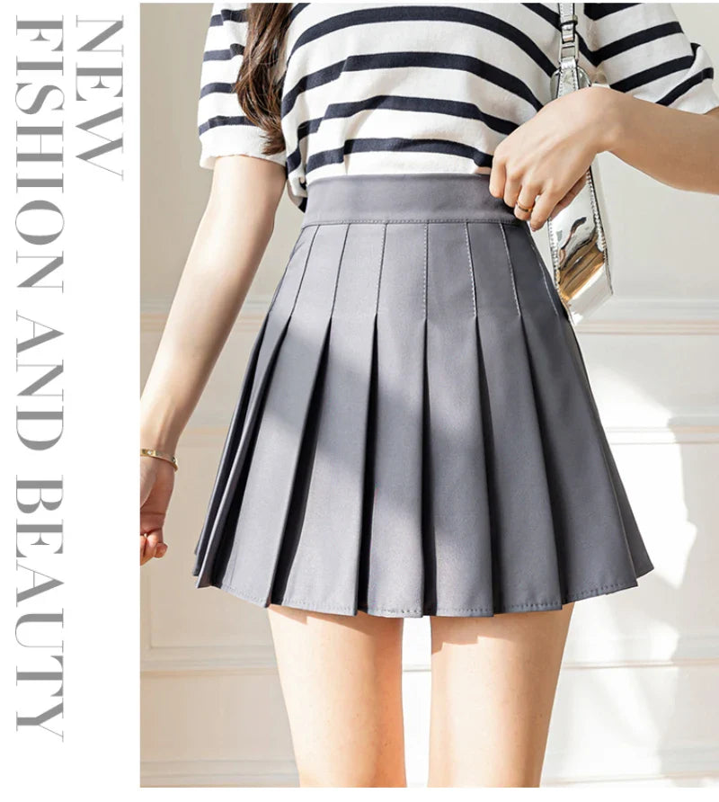 White Women Pleated Skirts Summer High Waist Zipper Girls Dancing JK Mini Skirts Black Fashion Student A Line Faldas 2023