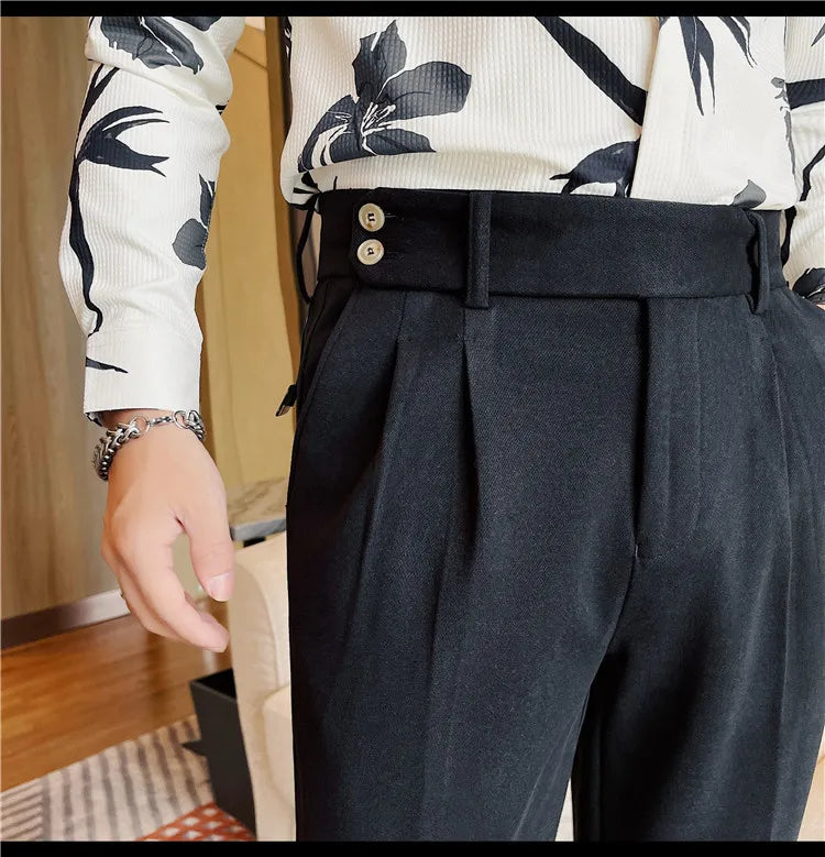 Men's Slim Fit Naples Business Casual Trousers Made of Autumn and Winter Wool, Thickened for Warmth, Classic Ankle-length Pants.