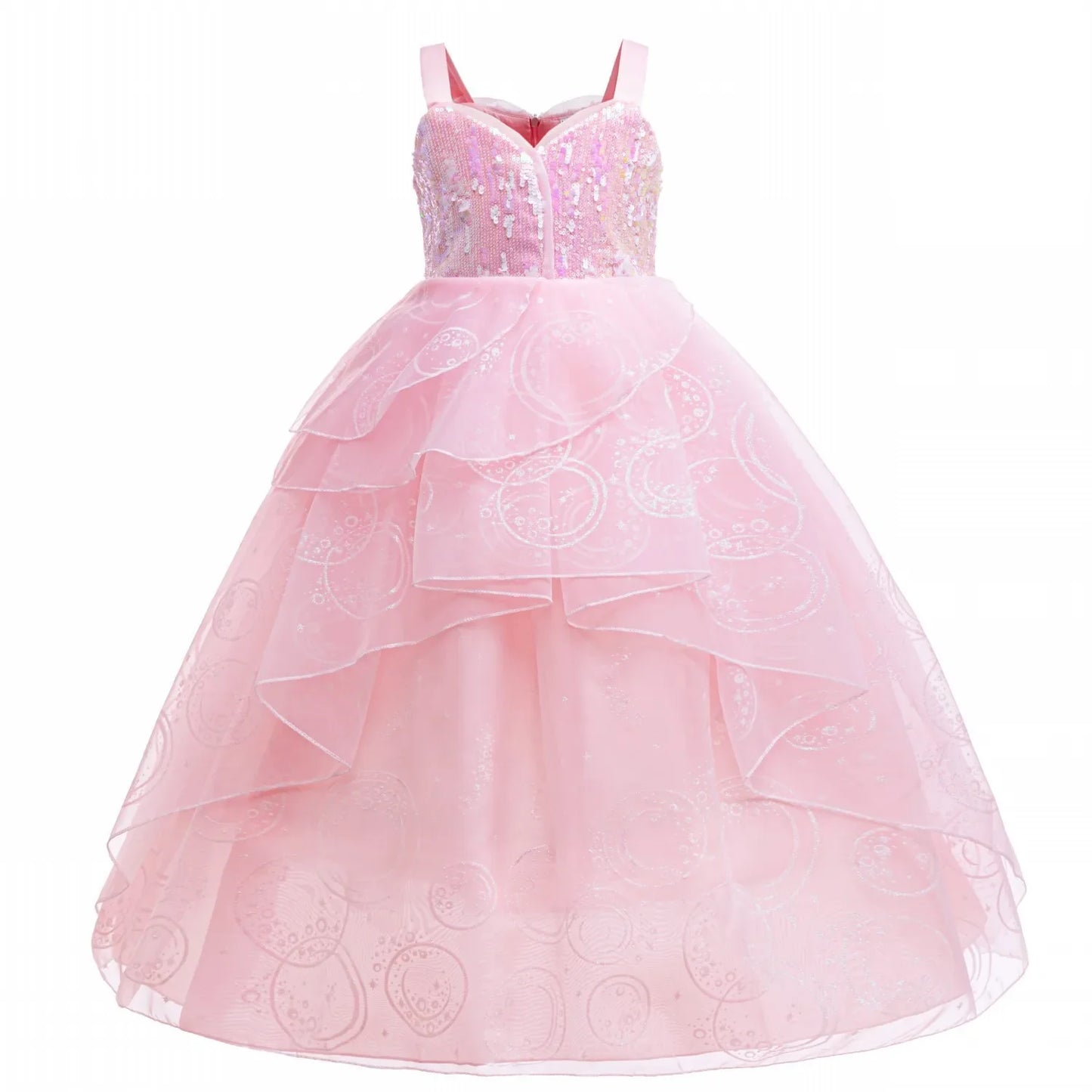 A Bruxa em West Role Play Vestido Glinda Brilhante Rosa Fantasia de Princesa Fantasia de Performance Palco Wicked Menina Vestidos