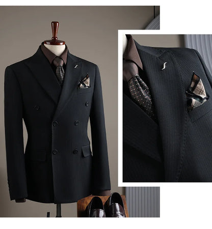 Terno Masculino de Alta Qualidade Formal Social Slim Fit Abotoamento Duplo Listrado Conjunto de Terno Noivo Casamento Roupa de Festa Smoking Roupa Masculina