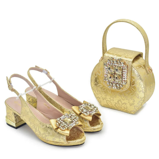Italian Wedding Matching Shoes and Bags with Rhinestone Nigerian Shoe and Bag Set for Women Italy Luxury Woman Shoe for Wedding